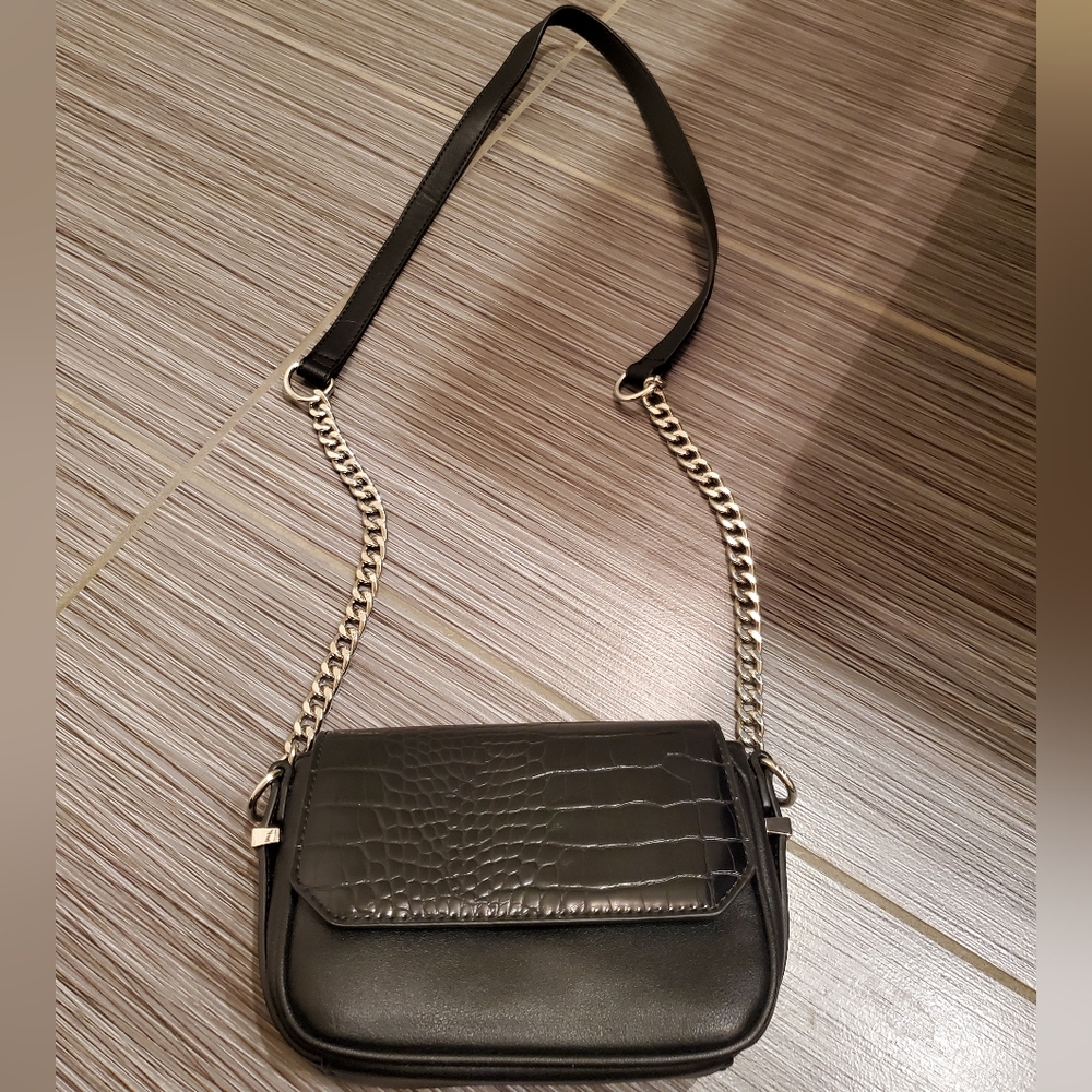 ASOS crossbody croc effect flap bag in black NWOT